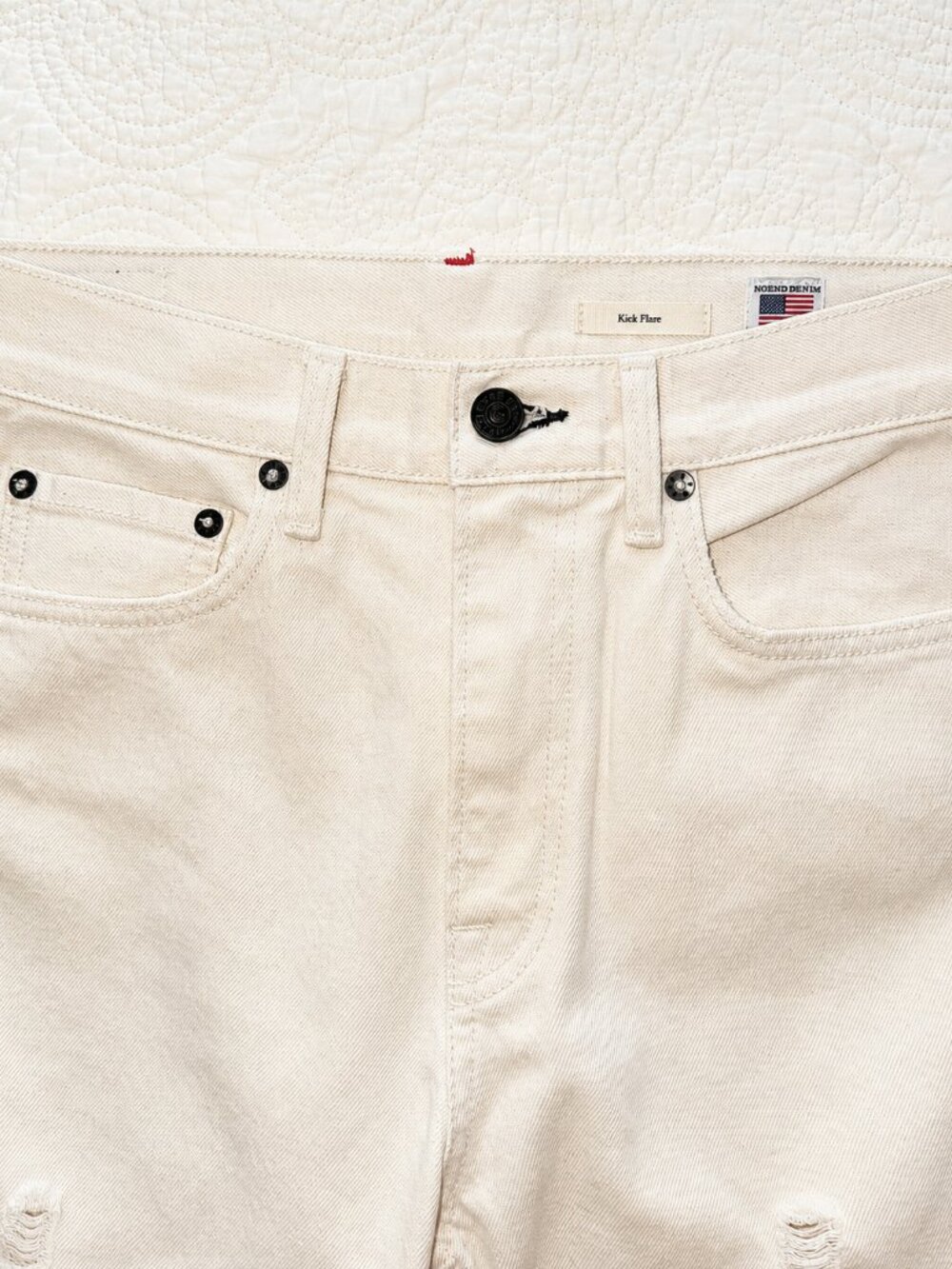 Noend Farrah Kick Flare Jeans Crop Sz 28 Ivory Cream Cotton raw hem Made in USA - Picture 5 of 6